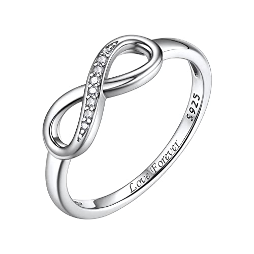 Bestyle Simple S925 Sterling Silver Infinity Rings Cubic Zirconia Rings, Nice Cute BFF Friendship Rings, Dainty Eternity Promise Wedding Bands Perfect Every Day Ring, Size 4-12, Words Engavable - color: 4. Silver Infinity Ring (custom)
