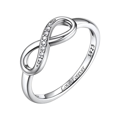 Bestyle Simple S925 Sterling Silver Infinity Rings Cubic Zirconia Rings, Nice Cute BFF Friendship Rings, Dainty Eternity Promise Wedding Bands Perfect Every Day Ring, Size 4-12, Words Engavable - color: 4. Silver Infinity Ring (custom)