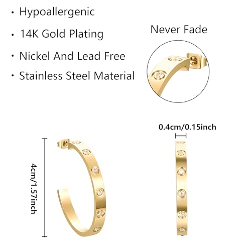 Love Friendship Hoop Earrings Set for Women 18K Gold and Silver Stainless Steel with Cubic Zirconia Stones Jewelry - style: One pair - Gold