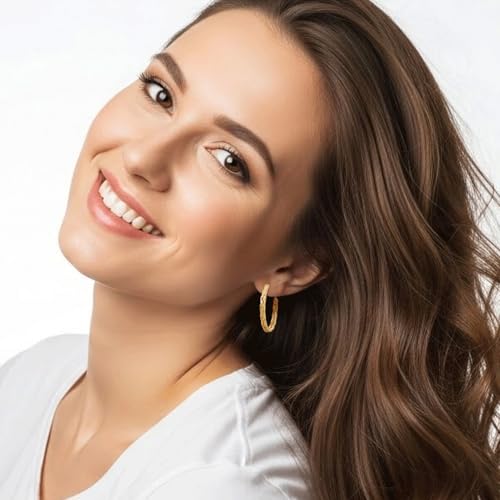 Gold Earrings for Women 14K Gold Hoop Earrings for Women | 14K Gold Earrings for Women Hoop Twisted Woven Texture and Braided Detailing Gold Hoop Earrings for Womens 30mm