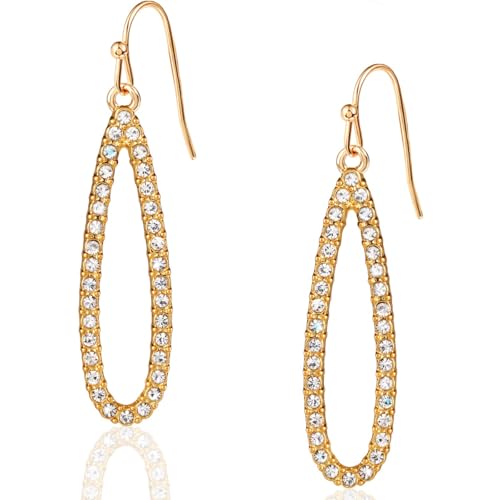 Simulated Diamond Teardrop Dangle Earrings for Women - Long Dangling CZ | Plated in Gold Tone or Silver Tone - color: 1.7" inch Teardrop - Gold