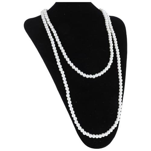 59" Long Pearl Necklace, Vintage Elegant Long Pearls Necklace Fashion Faux Pearls Pendants 1920s Gatsby Costume Jewelry White Faux Pearls Strand Beads for Women Wedding Party
