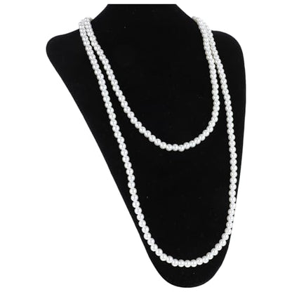 59" Long Pearl Necklace, Vintage Elegant Long Pearls Necklace Fashion Faux Pearls Pendants 1920s Gatsby Costume Jewelry White Faux Pearls Strand Beads for Women Wedding Party