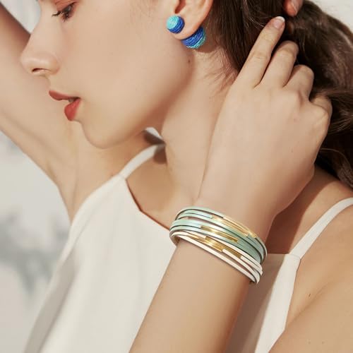 Wrapped Bracelets for Women,Leather Boho Bracelets for Women - color: Leather-LightGreen