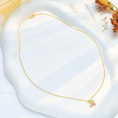 925 Sterling Silver Necklace for Women Trendy, Charming Layered Necklace with Cubic Zirconia Pendant for Her Womens Dainty Diamond Choker Necklaces Holiday Jewelry Gifts for Mom Wife Daughter Lover - color: Butterfly-Gold06