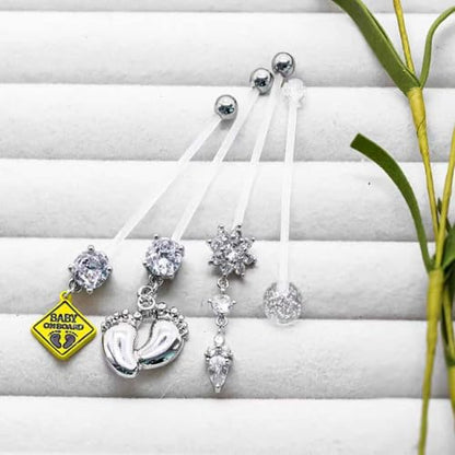 14G Flexible Clear Acrylic Pregnancy Belly Button Ring Flower,letter Dangle Pregnancy Maternity Belly Rings - color: white