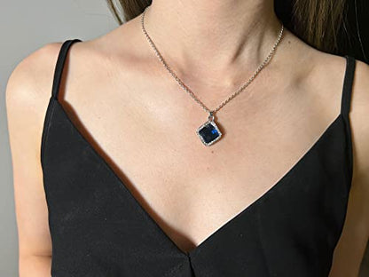 4 Pieces Fashion Rhombus Crystal Rhinstone Pendant Necklace Earring Ring Jewelry Set for Women Lady Wedding Party Prom Birthday Gifts
