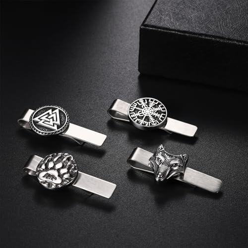 Mens Viking Cufflinks and Tie Clip: Norse Viking Tuxedo Shirt Cuff Links and Cool Tie Clip Shirt Accessories for Business Valentines Christmas Birthday - style: Wolf Head Tie Clip