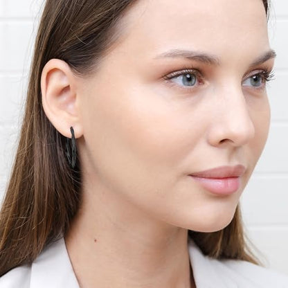 Hoops & Loops 925 Sterling Silver Twisted Hoop Earrings for Women - Hypoallergenic 14K Gold, Rose Gold, Black Flash Plated 2mm Thin Twist Design Round Click-Top Hoops, 15/20/25/30/35/40/50/60mm - color: Black-30mm (1.2 inch)