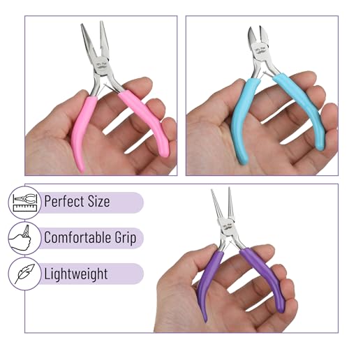 Mr. Pen- Pliers for Jewelry Making, 3 Pack, Chain Nose | Round Nose Pliers Set and Wire Cutter for Beading, Wire Wrapping, Jump Rings, Jewelry Repair, Crafting, DIY - color: Candy Colors