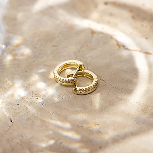 PAVOI 14K Gold Plated Cubic Zirconia Huggie Hoop Earrings for Women - 925 Sterling Silver Posts Small Round Huggies Stud Earrings for Women - style: Line