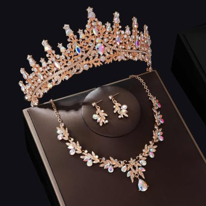 Kamirola Tiaras and Crowns for Women,Tiaras Earrings Necklace, Crystal Bridal Jewelry Set, Costume Jewelry for Women Party Halloween Prom Pageant - color: GOLD AB 2