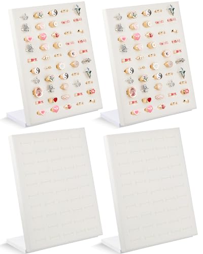 4 Pcs Velvet Ring Display 50 Slots L-Shaped Ring Display Stand Tray Holder for Selling Earring Jewelry - color: Beige