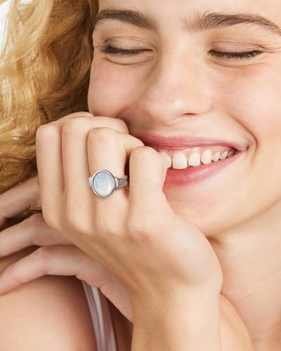 YeGieonr Gold Rings for Women Trendy Non Tarnish Chunky Gold Plated Ring, Waterproof Stainless Steel Gold Jewelry Gift - color: Mother of Pearl Silver, size: 8