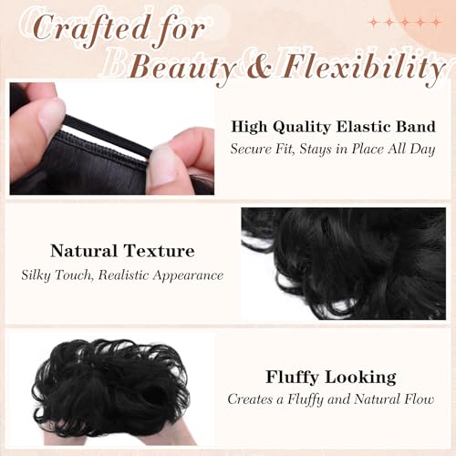 2PCS Messy Bun Hair Pieces Synthetic Hairpieces For Women Natural Black | Messy Bun and Donut Bun in one set for natural-looking volume and elegant updos for every occasion. - color: Natural Black