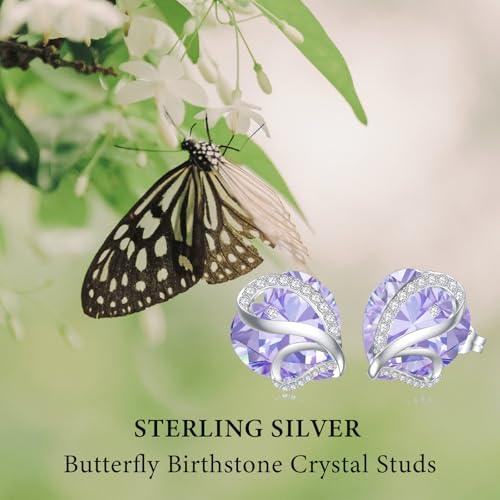 Butterfly Heart Birthstone Crystal Stud Earrings for Women S925 Sterling Silver Heart Birthstone Studs Birthday Gifts for Wife Mother Daughter Girlfriend Mom - color: 06-June