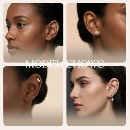 TOPBRIGHT 18G Surgical Steel Internal Thread Flat Back Stud Earrings - Hypoallergenic 14K Gold Plated Tragus/Helix/Nose/Conch/Medusa/Lip Piercing Jewelry for Women & Men