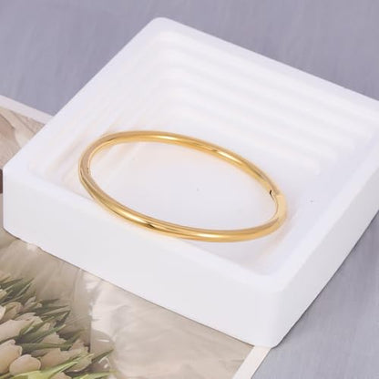 Eigso 13MM Large Gold Plated Chunky Bracelet Bangle for Women Men Trendy Thick Arc Shape Open Cuff Bangles Bracelets for Woman Man - color: Gold-4mm2