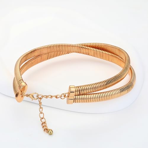 Chunky Gold Choker Necklace for Women, 14K Gold Plated Snake Chain Statement Necklace Triple Twsited Layered Choker Necklaces Jewelry Gifts - style: 2 LAYER/14K GOLD