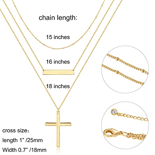 Fiusem Gold Plated Layered Necklaces for Women, Dainty 14K Gold Plated Pendant Necklace and Choker Necklaces for Women - style: B-Layered Cross