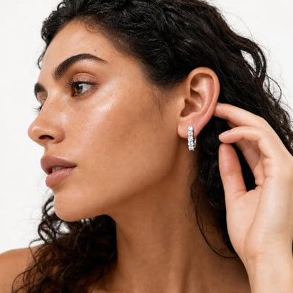 Moissanite Hoop Earrings Huggie Hoops Earrings for Women, 2ct D Color VVS1 18K White Gold Plated S925 Hypoallergenic, Wedding Earrings Jewelry for Gifts - color: Silver