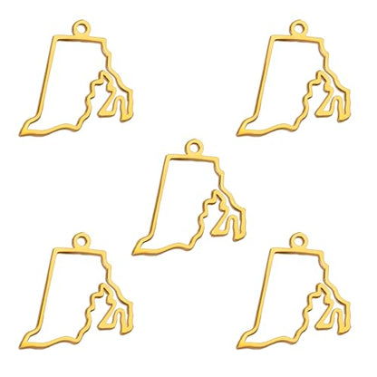 kkjoy 5Pcs Hollow Continents Maps of USA Pendant Charms for Jewelry Making and Crafting, Stainless Steel Mini Charm Craft Supplies Accessories for DIY Bracelet Necklace Earrings - color: Hollow Rhode Island Map - Gold