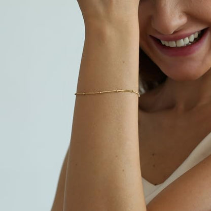 18K Gold Plated Pearl Beaded Cross Bracelets for Women Adjustable Stainless Steel Dainty Thin Gold Box Cuban Twisted Link Chain Bracelet Bridesmaid Jewelry Gifts - color: Satellite-Gold
