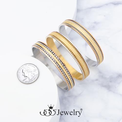 555Jewelry 12mm Wide Stainless Steel Solid Slip On Bangle Bracelet for Women With Small Wrist - color: Silver\Gold\Rose (Large)