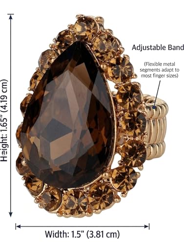 NYFASHION101 Radiant Teardrop Stone Adjustable Cocktail Statement Ring - color: Brown/Gold-Tone
