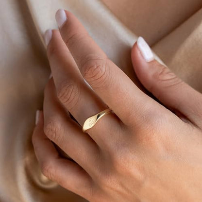 Initial Rings for Women Men - Dainty 14K Gold Plated Signet Rings, Open Adjustable Letter & Heart Ring Jewelry, Christmas Stocking Stuffers Birthday Gifts for Women - style: C