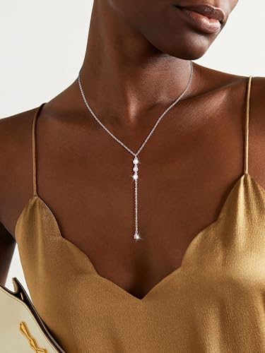 Lariat Gold Necklaces for Women Trendy Dainty Long Necklace 14k Gold Plated/Silver Layered Drop Beaded Chain Necklaces Y-shaped Pendant Necklace Simple Gold Jewelry Gifts - color: Y Rain-Silver