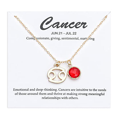 14k Gold Plated Zodiac Birthstone Crystal Pendant Necklace, Horoscope Sign Charm Necklace for Women Birthday Gift - color: Cancer-July