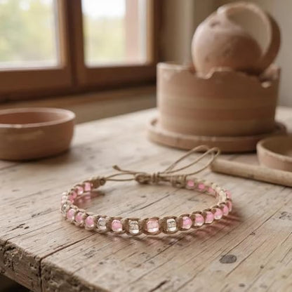 BlueRica Hemp Anklet with Glass Beads - style: Light Pink