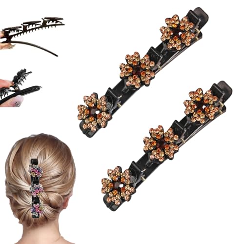 Sparkling Crystal Stone Braided Hair Clips for Women. | Hair Clips for Styling Hair Barrettes for Women and Girls,Double-Layer Duckbill Clips, Non-Slip Hair Accessories (B-2Pcs) - color: B-2Pcs