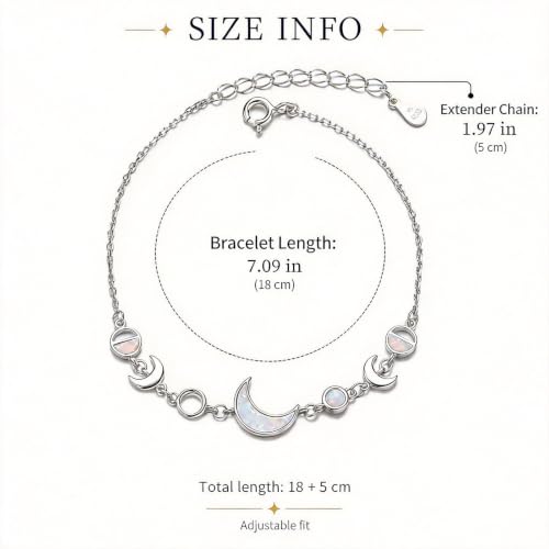 Moon Phase Bracelet Gold/Silver Opal Moon Charm Bracelet Adjustable Opal Style Crescent Charm Chain Bracelets with White Bead Accents Celestial Jewelry Outfit Accessories Gift for Women - color: A2: Silver Opal