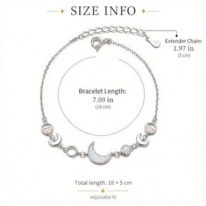 Moon Phase Bracelet Gold/Silver Opal Moon Charm Bracelet Adjustable Opal Style Crescent Charm Chain Bracelets with White Bead Accents Celestial Jewelry Outfit Accessories Gift for Women - color: A2: Silver Opal