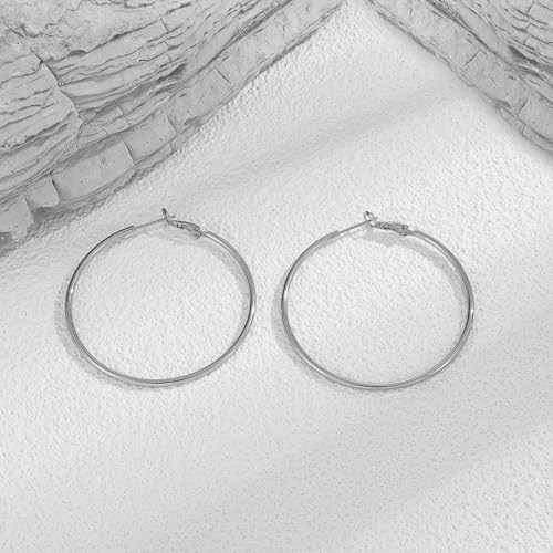 14K Gold Plated 925 Sterling Silver Posts large Hoop Earrings for Women, Hypoallergenic Big Hoop Earrings Lightweight Jewelry for Women 30/40/50/60/70MM - color: Silver-50mm