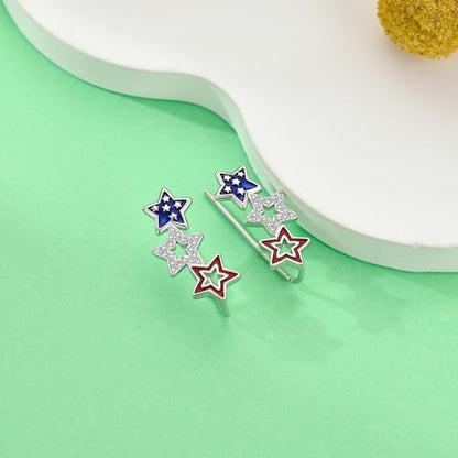 Ear Climbers Earrings for Women Sterling Silver Vintage Ear Crawler Earrings Jewelry Gifts for Women - style: American Flag