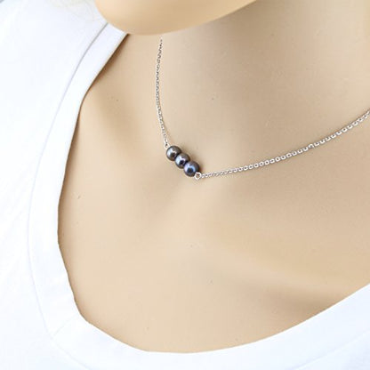 Turquoise or Pearl Bar Choker Necklace Pearl or Turquoise Beads Necklace Jewelry for Women - size: 14 Inch, style: Black Pearl Beads