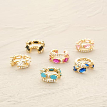 MYEARS Women Ear Cuff Earrings Gold Non Pierced Cartilage Clip on Open Wrap Split Double Hoop 14K Small Simple Hypoallergenic Everyday Jewelry - style: Turquoise