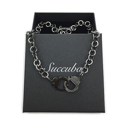 Succuba Stainless Steel Handcuff Choker Necklace Chain Pendant Choker Collar Necklace for Women and Men from 16 to 24 Inches with Box - color: B, size: 20 Inches