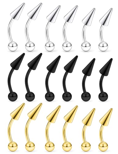 18Pcs Angel Bites Piercing Jewelry Surgical Steel Vertical Labret Lip Jewelry 16G Snake Bites Piercing Jewelry Curved Barbell Long Spike Eyebrow Rings for Women Men Bar Length 6mm/8mm/10mm - style: spike length 6mm