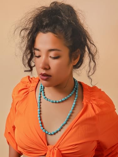 MINACHI Created Turquoise Long Necklace, Irregular Shape Beads, Bohemian Vintage Ethnic Style Jewelry for Women - style: Necklace R17-031