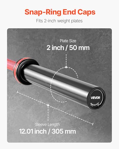 VEVOR 7FT/6FT/4FT Olympic Barbell Bar, Fits 2-Inch Weight Plates, Barbell Bar with Knurled Grip for Strength Training, Weightlifting, Squat, Deadlift, Bench Press, Curl, Overhead Press, 500lbs/700lbs/1000lbs Capacity - size: 6FT, 700LBS