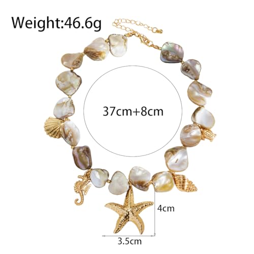 Boho Chunky Shell Necklace for Women Baroque Pearl Pendant Necklaces Irregular Shell Beaded Choker Necklace Trendy Vacation Jewelry Accessories - color: White2