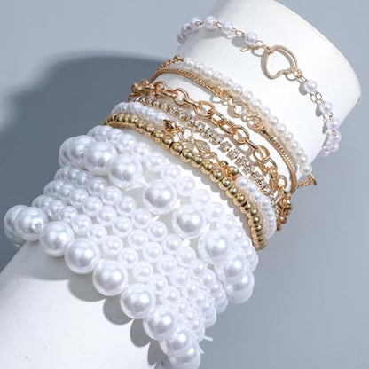 NEWITIN 68 Pieces Pearl Jewelry Set for Women Fashion Costume Jewelry Gold Plated Necklace Bracelet Ring Earrings Set for Women