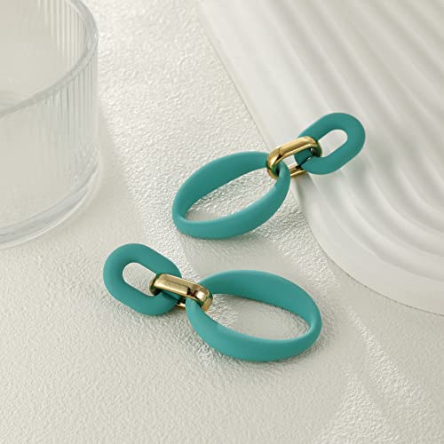 RUOFFETA Acrylic Rectangle Earrings, Fashion Acrylic Square/Oval/Hoop Statement Drop Earrings for Women - color: Aqua Oval