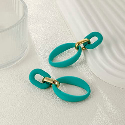 RUOFFETA Acrylic Rectangle Earrings, Fashion Acrylic Square/Oval/Hoop Statement Drop Earrings for Women - color: Aqua Oval