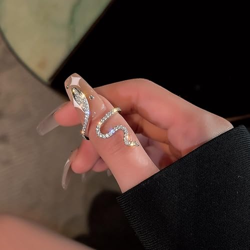 18K Gold Plated Rings for Women and Teen Girls Non Tarnish Cubic Zirconia Fidget Ring Butterfly/Snake/Mesh/Cross/Crown Knuckle Ring Open Adjustable Statement Stacking Chunky Rings - color: Silver Snake