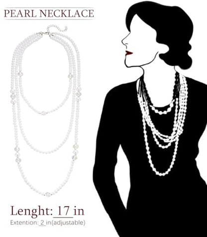 Errally Long Pearl Necklace and Earring Set Layered Pearl Beaded Necklaces for Women White Costume Jewelry Sets Gifts for Mom - color: 3-Layer